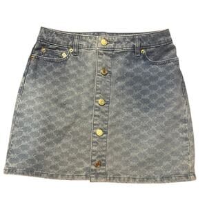 Michael Kors Monogram Button Front Luxury Retro Denim Mini Skirt Womens Size 0